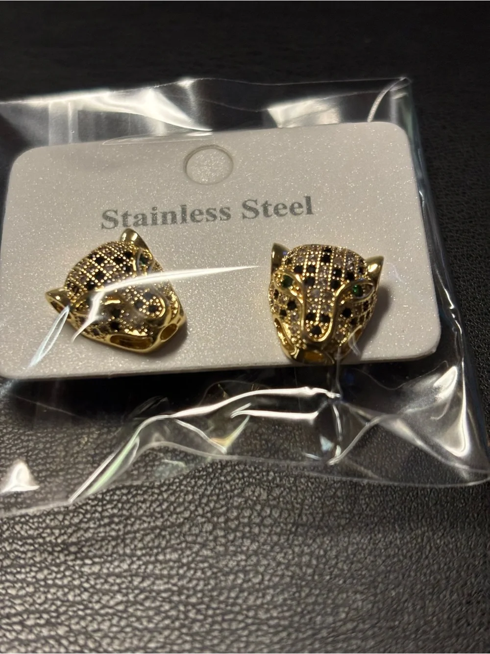 Stainless Steel Gold Plated Leopard Head earrings And Necklace